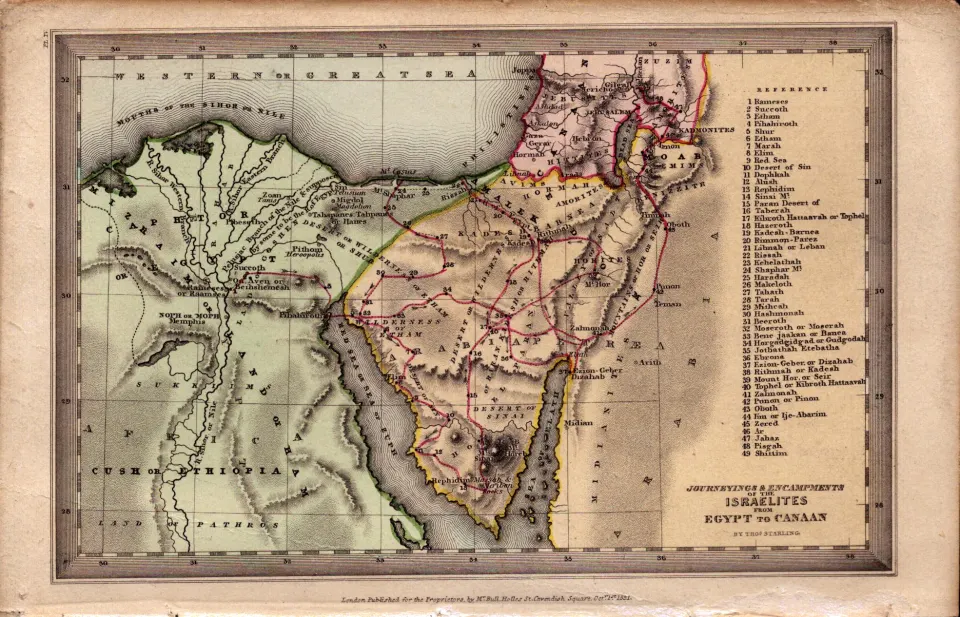 Israelites the Journey Egypt to Cannan Antique Biblical William IV Map.