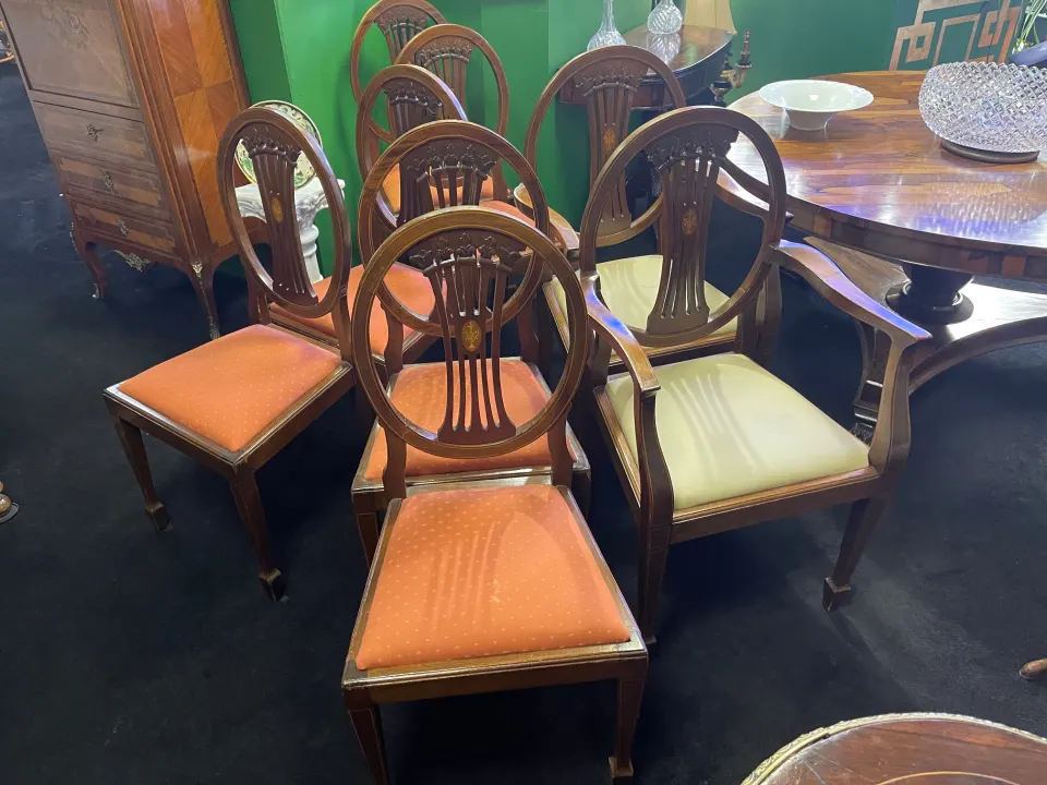 Set of 8 Mahogany Inlaid Dining Chairs