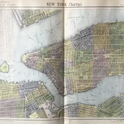 New York City Manhattan Brooklyn Letts Detailed 1883 Antique Map.