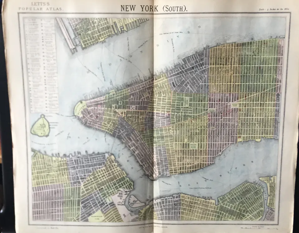New York City Manhattan Brooklyn Letts Detailed 1883 Antique Map.