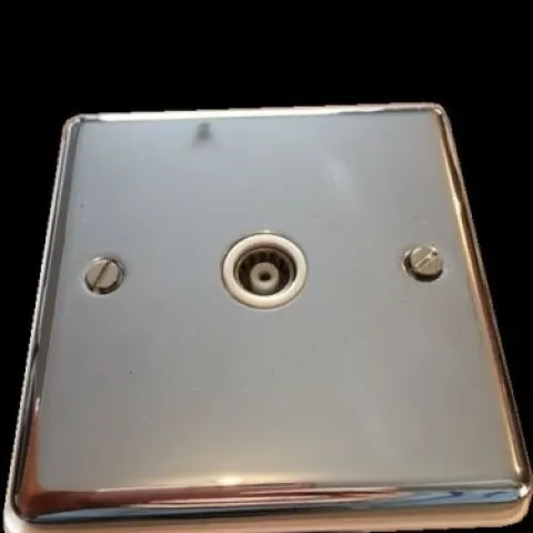 100 x One Electrical CP1509 Single TV Point Polished Chrome White Inserts