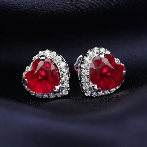 14 K / 585 White Gold Ruby and Diamond Studs