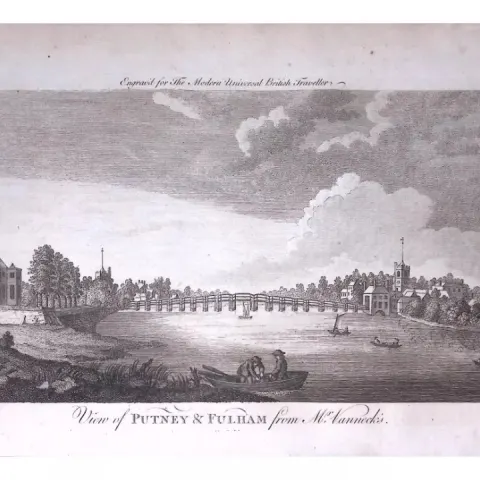 London Putney & Fulham Rare 247-Year-Old Large Antique Copperplate Engraving -27-TR