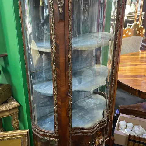 Antique French Serpentine Vernis Martin Display Cabinet