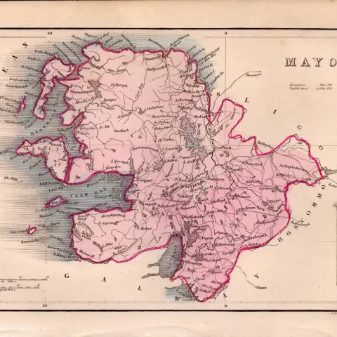 County Mayo Antique 1850’s Coloured  Map Mrs Hall Tour of Ireland.