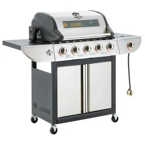 (8/6D) RRP £249. Uniflame Classic 5 Burner Glass Window Gas Grill With Side Burner. 74.5 x 42.5cm c