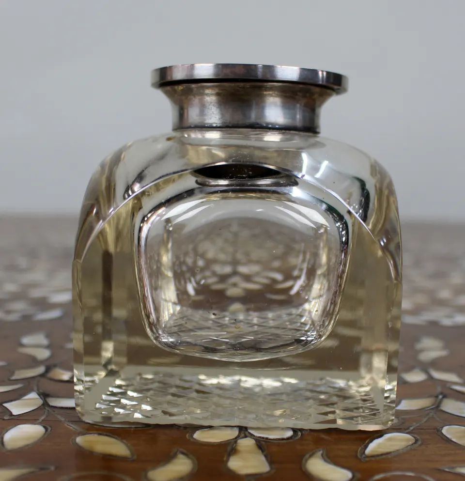 Fine Antique Silver and Cut Glass Inkwell c.1916