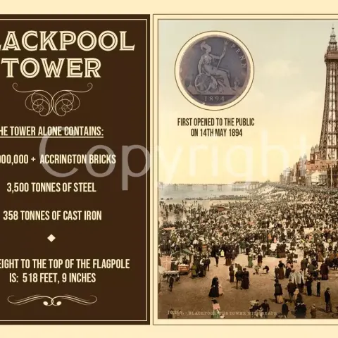 Blackpool Tower Original 130 Years-Old Penny Coin Designed Metal Plaque