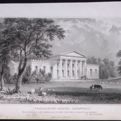 Cornwall Near Truro Trelissick House Antique 193 Years-Old Steel-Engraving-38