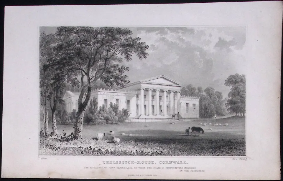 Cornwall Near Truro Trelissick House Antique 193 Years-Old Steel-Engraving-38