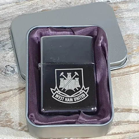 West Ham FC Silver Petrol Lighter. Comes in presentation box.  Rrp £24
