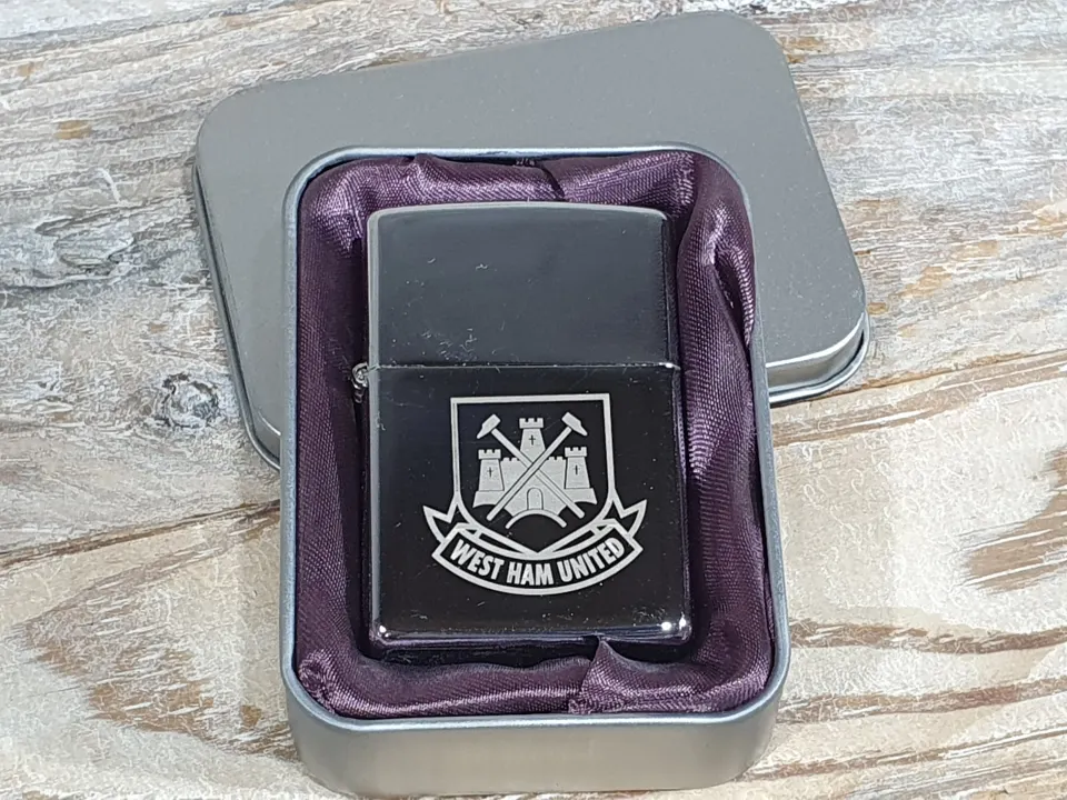 West Ham FC Silver Petrol Lighter. Comes in presentation box.  Rrp £24