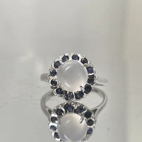 Natural 1.75 CT Moonstone Ring With Natural Blue Sapphire And 18k Gold