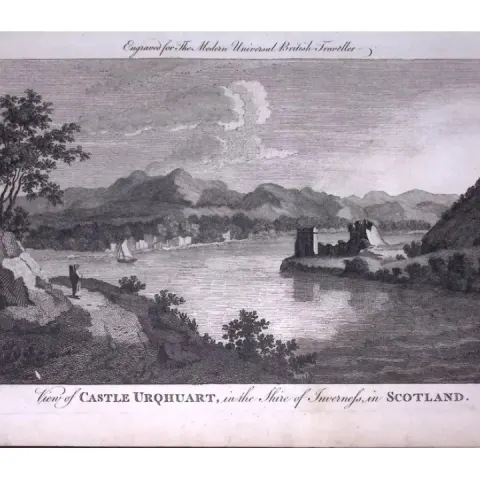 Castle of Urqhuart Scotland Rare Large 247-Year-Old Antique Copperplate Engraving-3-TR