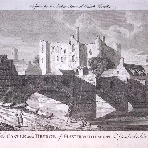 Haverford-West Castle Wales Rare 247-Year-Old Antique Copperplate Engraving-44 -TR