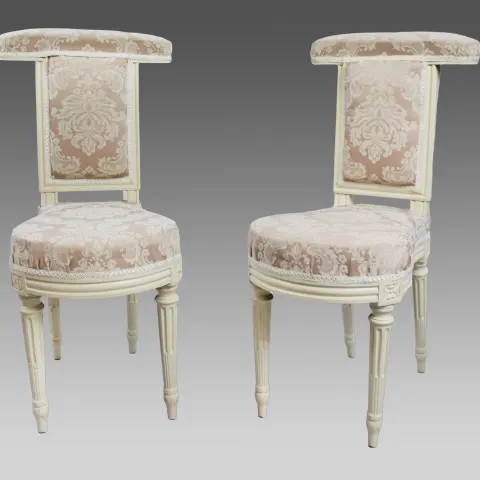 Pair of Early Antique French Painted Voyeuse Chairs