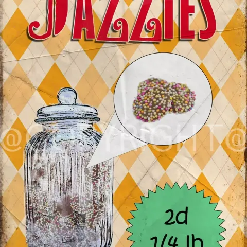 Jazzies Traditional Sweet Shop Favourites Nostalgic Memories Large Metal Wall Art