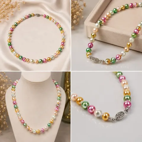 Multicolour Pearl Bead Necklace – 8mm