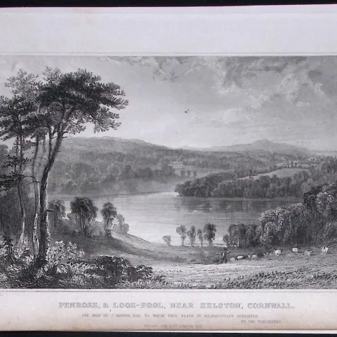 Cornwall Helston Penrose & Looe-Pool Antique 193 Years-Old Steel-Engraving-20