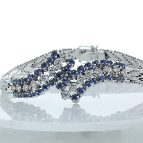 18ct White Gold Diamond And Cornflour Blue Sapphire Bracelet