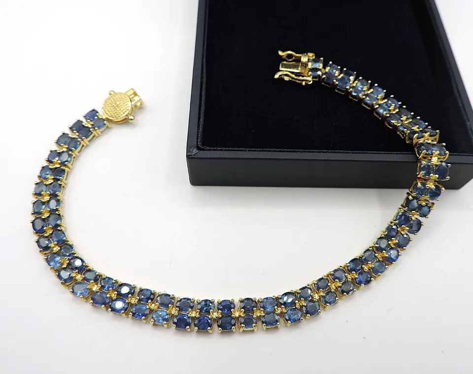 Gold on Sterling Silver 21 Carat Sapphire Bracelet New With Gift Box