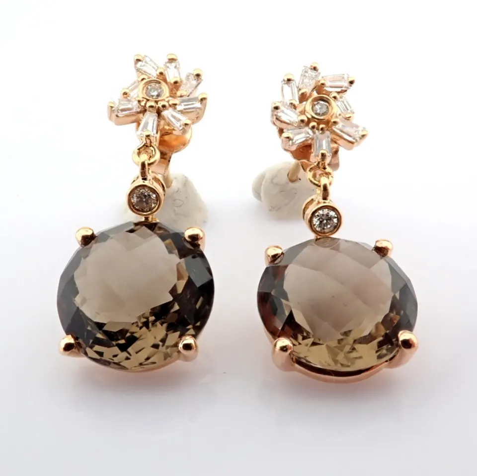 18K Rose Gold Earrings Detailed With Smoky Topaz and Brilliant Diamonds