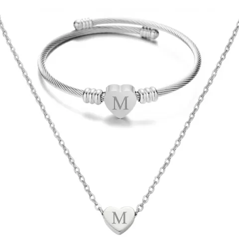10 x Heart Name Necklace and Bracelet for Women Lb37