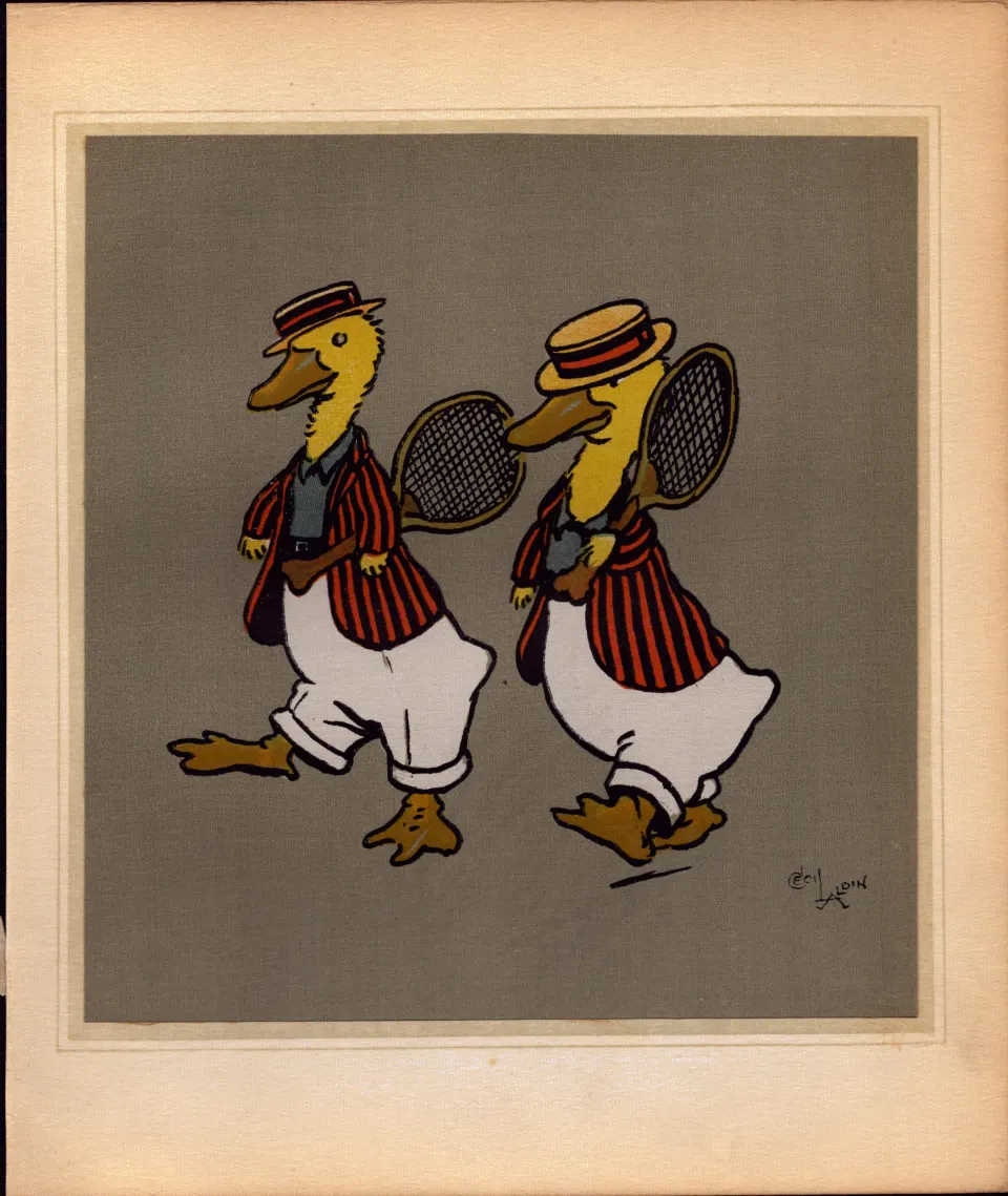 Cecil Aldin Merry Party Rare Antique Book Plate “Anyone for a Game Of Tennis”