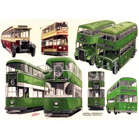 Liverpool City Corporation Extra Large Nostalgic Buses Metal Wall Art