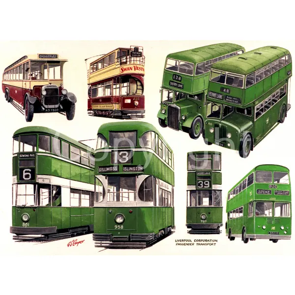 Liverpool City Corporation Extra Large Nostalgic Buses Metal Wall Art