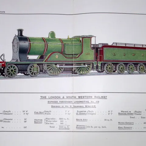 London & South Western Railway Detailed Coloured Antique Book Plate.