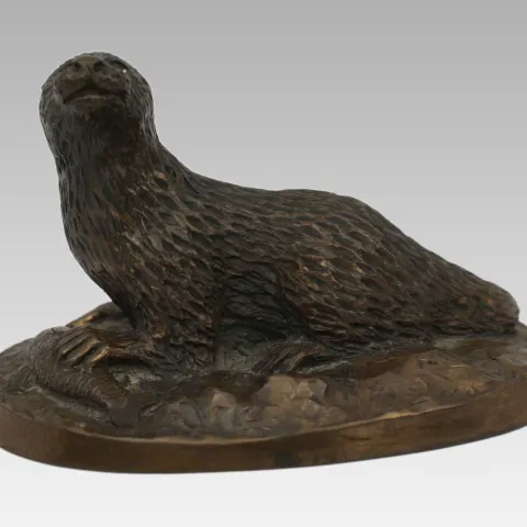 Cold Cast Bronze Sculpture of an Otter with Fish