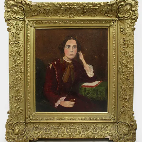 Victorian Portrait Oil on Canvas Set in Heavy Gilt Frame