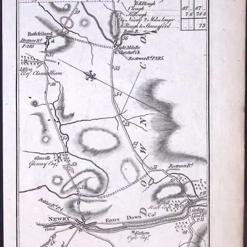 Ireland 245 Years -Old Antique Road Map Dublin to Downpatrick- 8