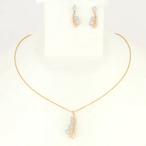 IGI Certified 14K / 585 Rose Gold Designer Diamond Pendant with Earrings