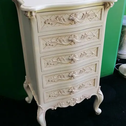 Carved Painted Cream Chest of Drawers