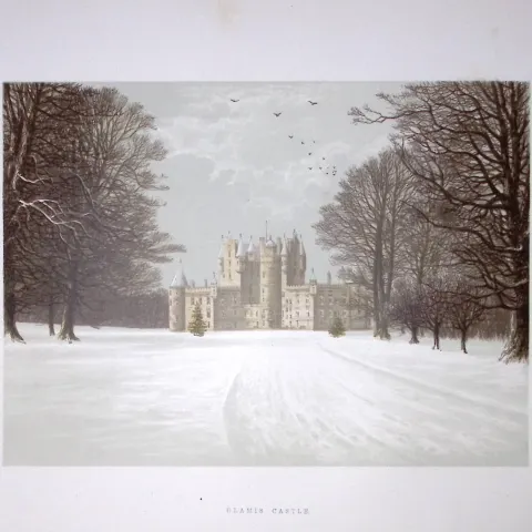 Glamis Castle Scotland 160 Years-Old Gilt-Edge Coloured Antique Book Plate-1