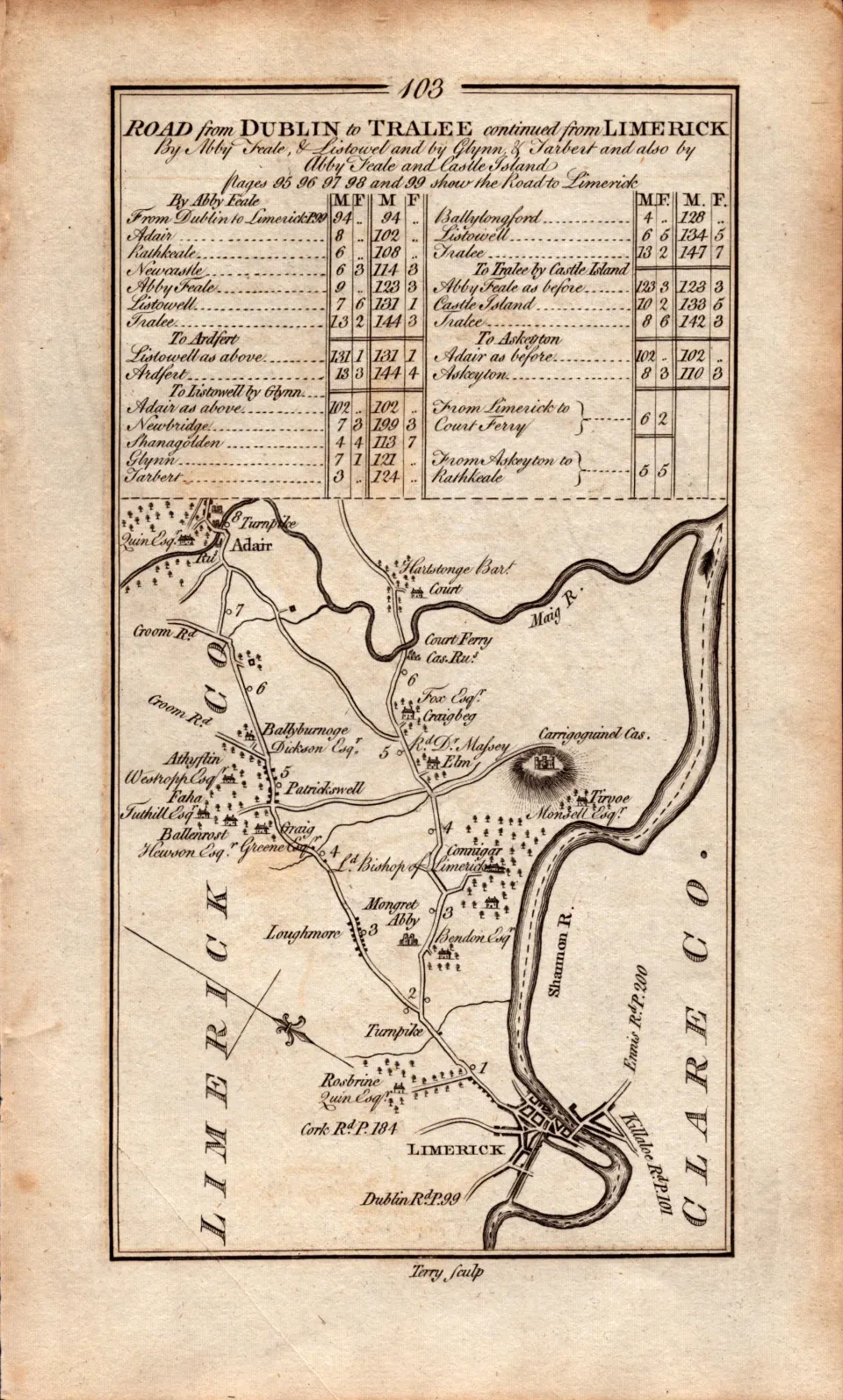 Ireland Rare Antique 1777 Map Co Clare Co Limerick Tralee Adare Croagh.