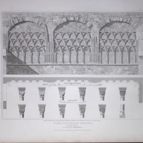 Wenlock Priory Church Shropshire 190 Years-Old Rare John Britton Antique Steel Engraving-74