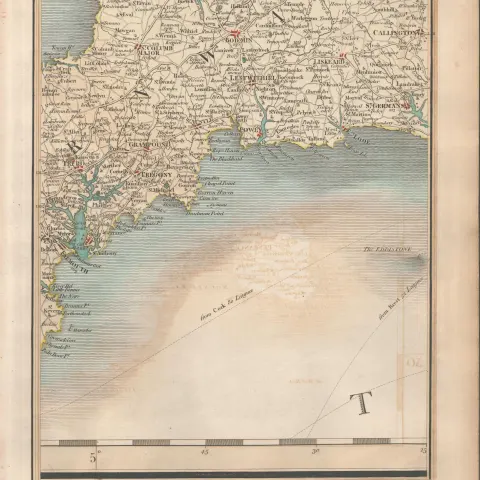 Cornwall, Falmouth, Truro, Bodmin,  John Cary’s Antique 1794 Map