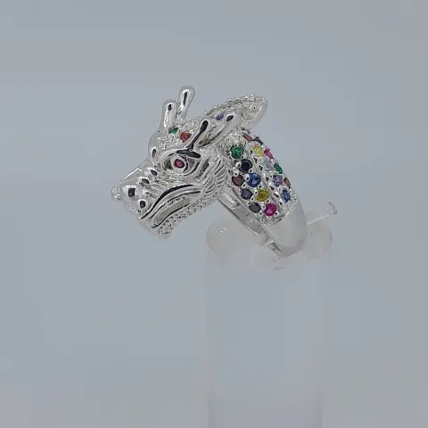 Silver Dragon Ring Set With Coloured CZ Stones