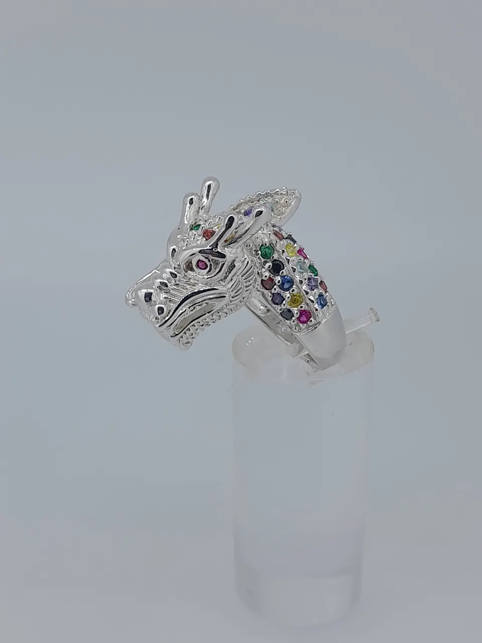 Silver Dragon Ring Set With Coloured CZ Stones