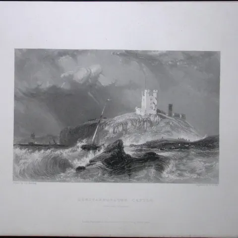 Dunstanborough Castle Northumberland WH Bartlett 183 Years-Old Antique Steel Engraving-55