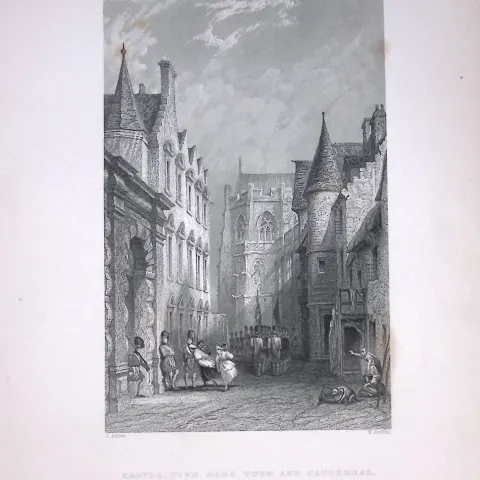 Stirling Castle & Cathedral Scotland 188 Years-Old Antique Steel Engraving-5