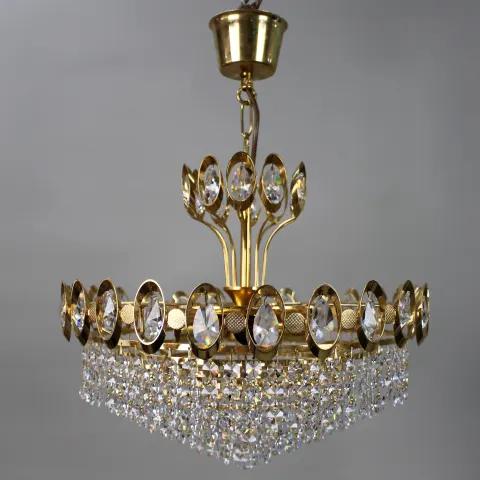 Vintage Gold Plated Crystal Chandelier