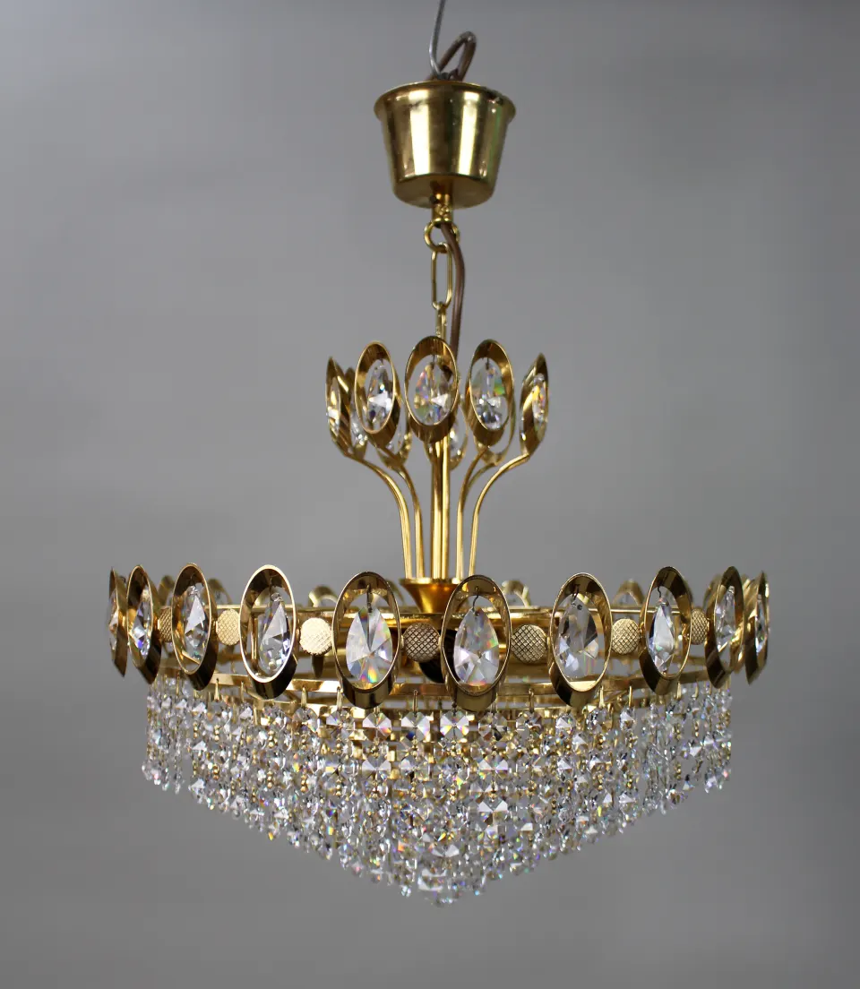 Vintage Gold Plated Crystal Chandelier