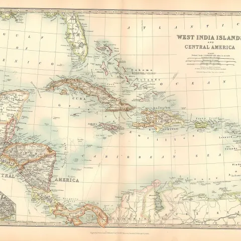 West India Islands Cuba Haiti Jamaica Bahamas Etc Large Antique Map.