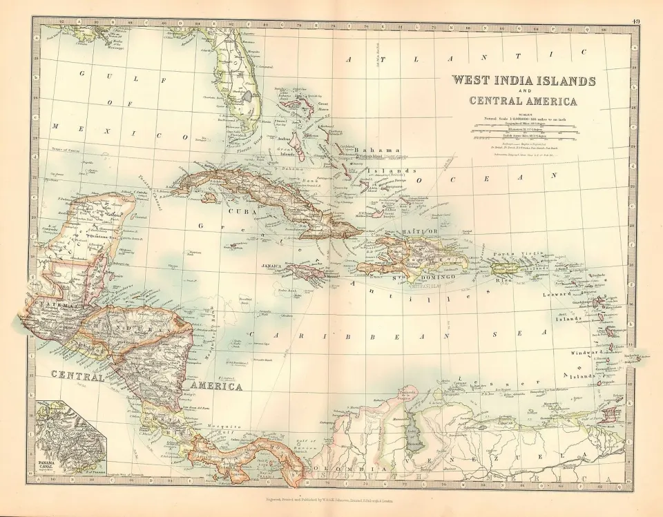 West India Islands Cuba Haiti Jamaica Bahamas Etc Large Antique Map.