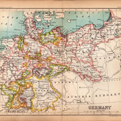 Central Germany  Double Sided Victorian Antique 1898 Map.