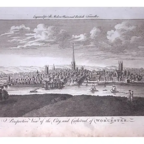 City of Worcester Rare Large 247-Year-Old Antique Copperplate Engraving -34-TR